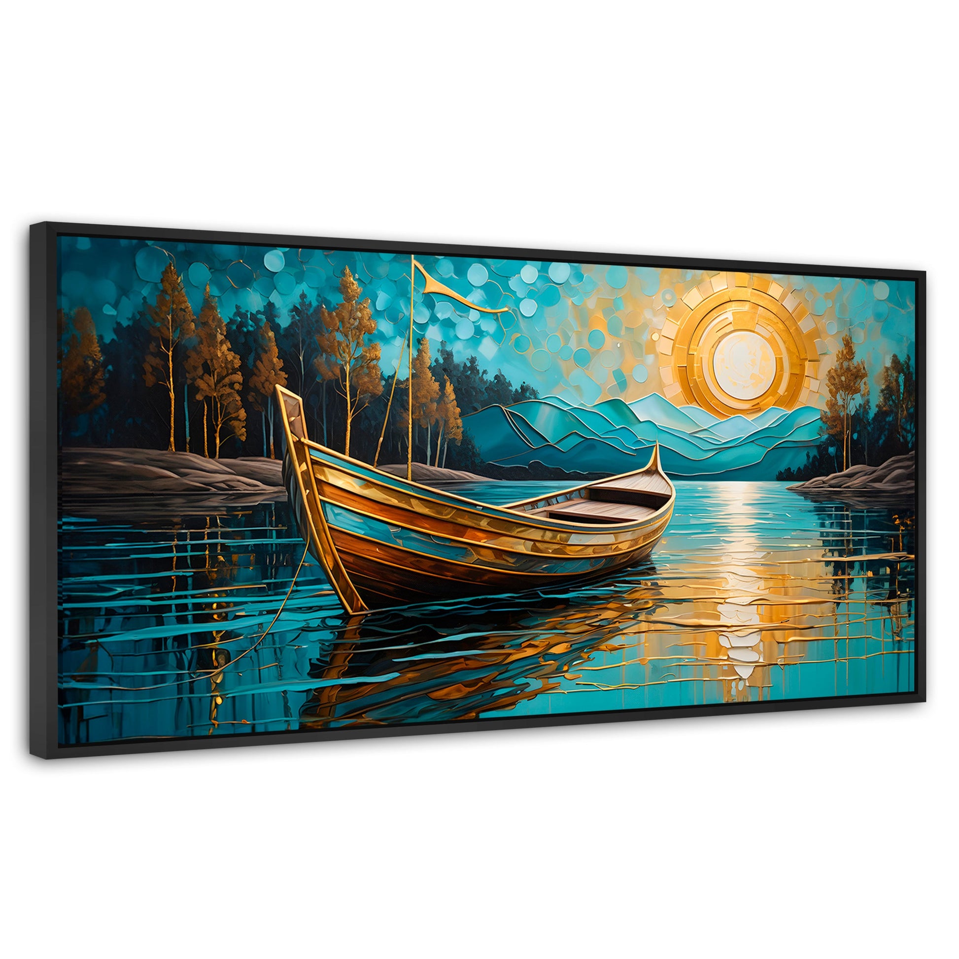 Cuadros Decorativos Canvas Revolution | Lago Dorado Y Balza | Panoramico | Portada | Marco Plateado