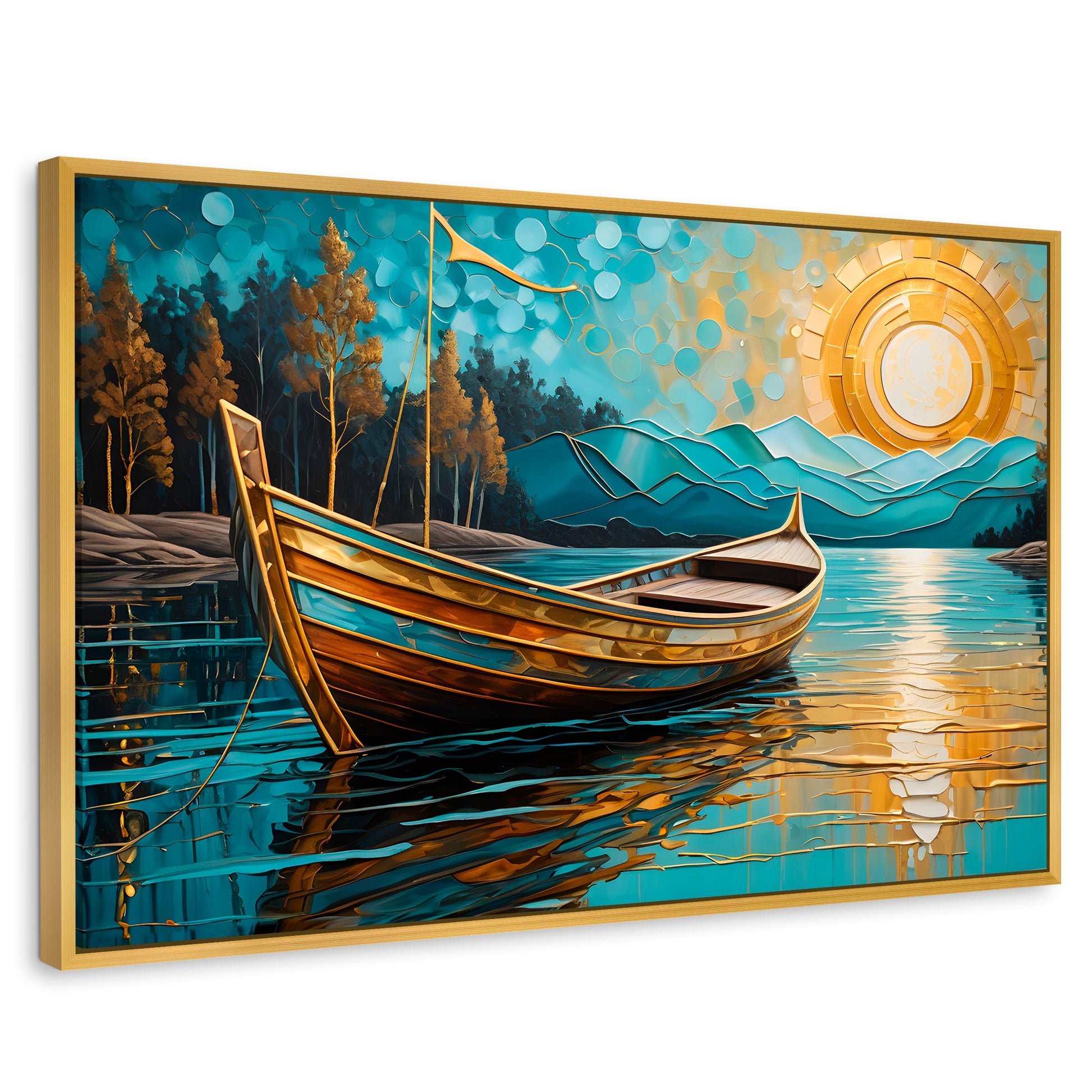 Cuadros Decorativos Canvas Revolution | Lago Dorado Y Balza | Rectangular | Portada | Marco Dorado