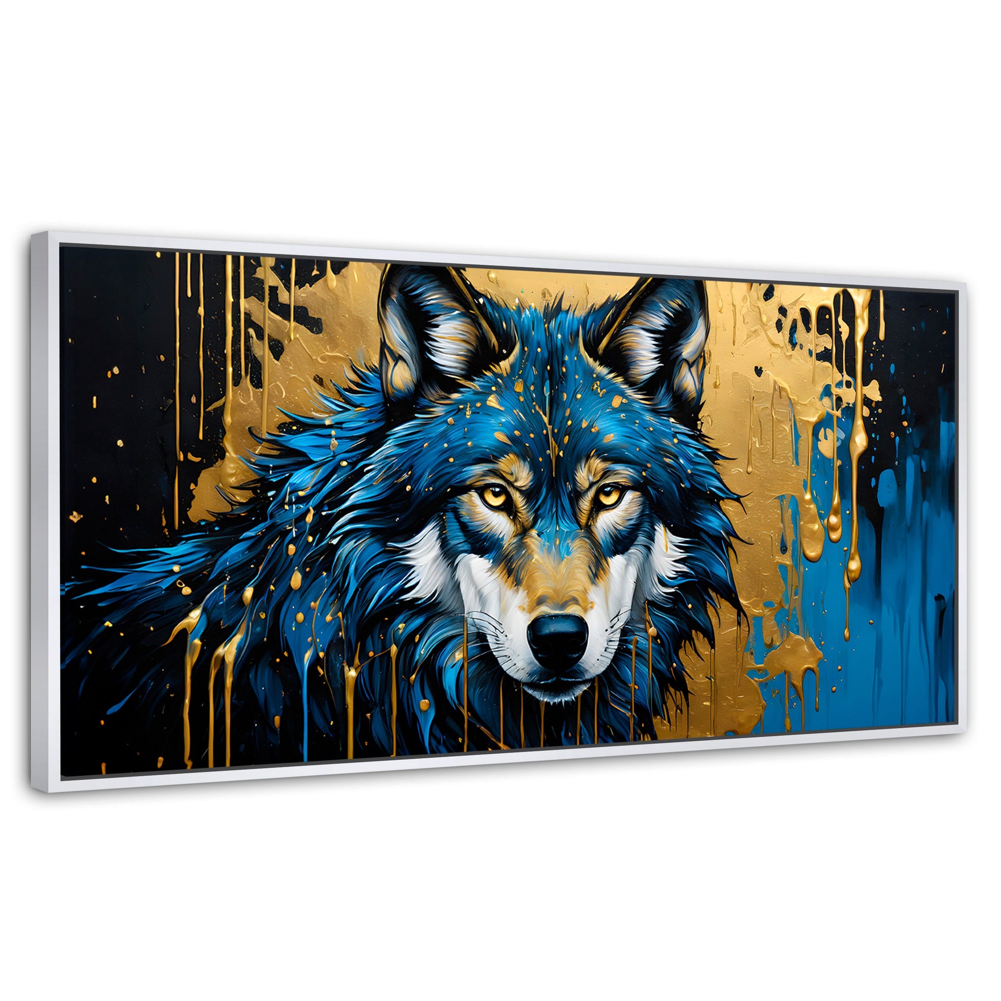 Cuadros Decorativos Canvas Revolution | Lobo Majestuoso | Panoramico | Portada | Marco Dorado