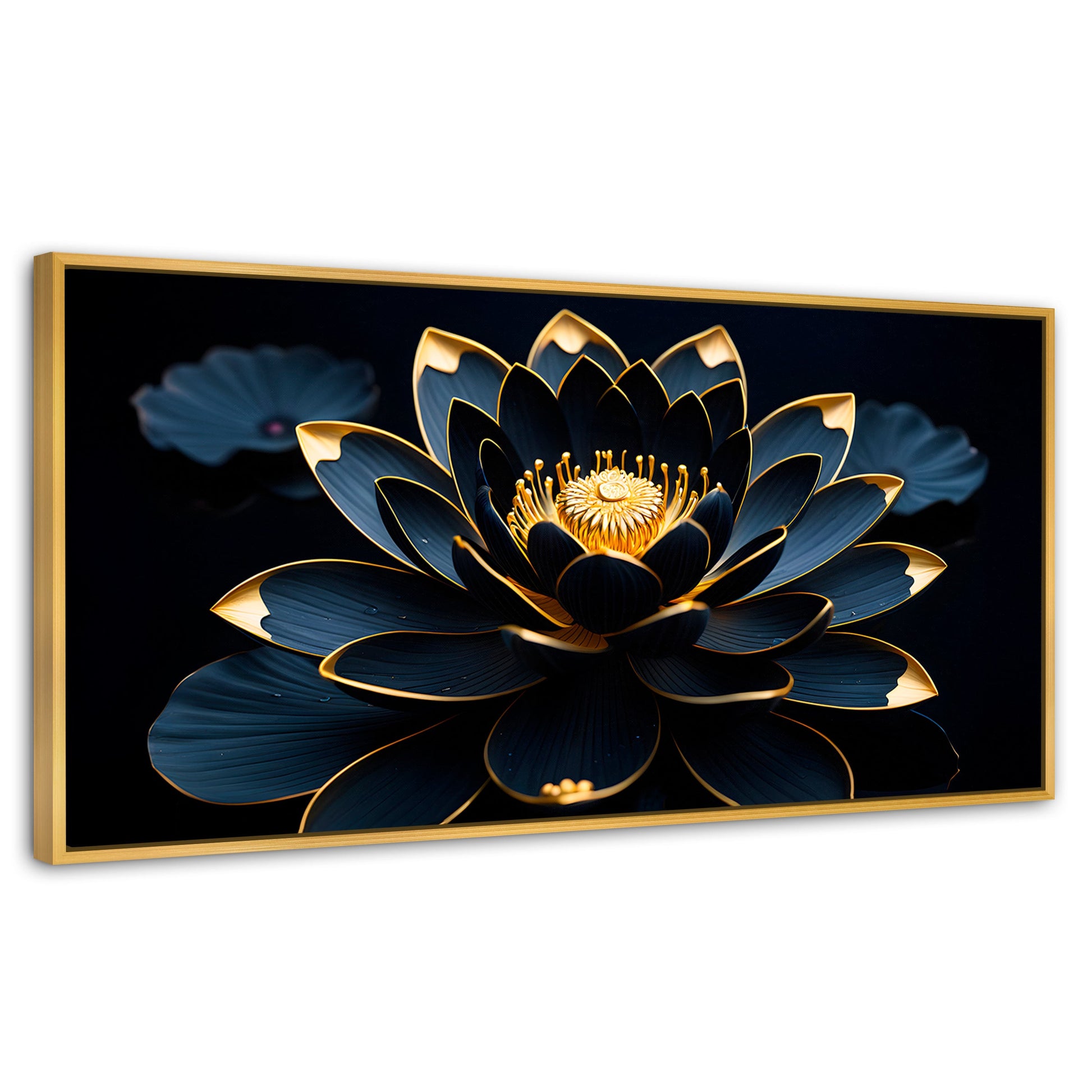 Cuadros Decorativos Canvas Revolution | Loto Negro Oro | Panoramico | Portada | Marco Dorado