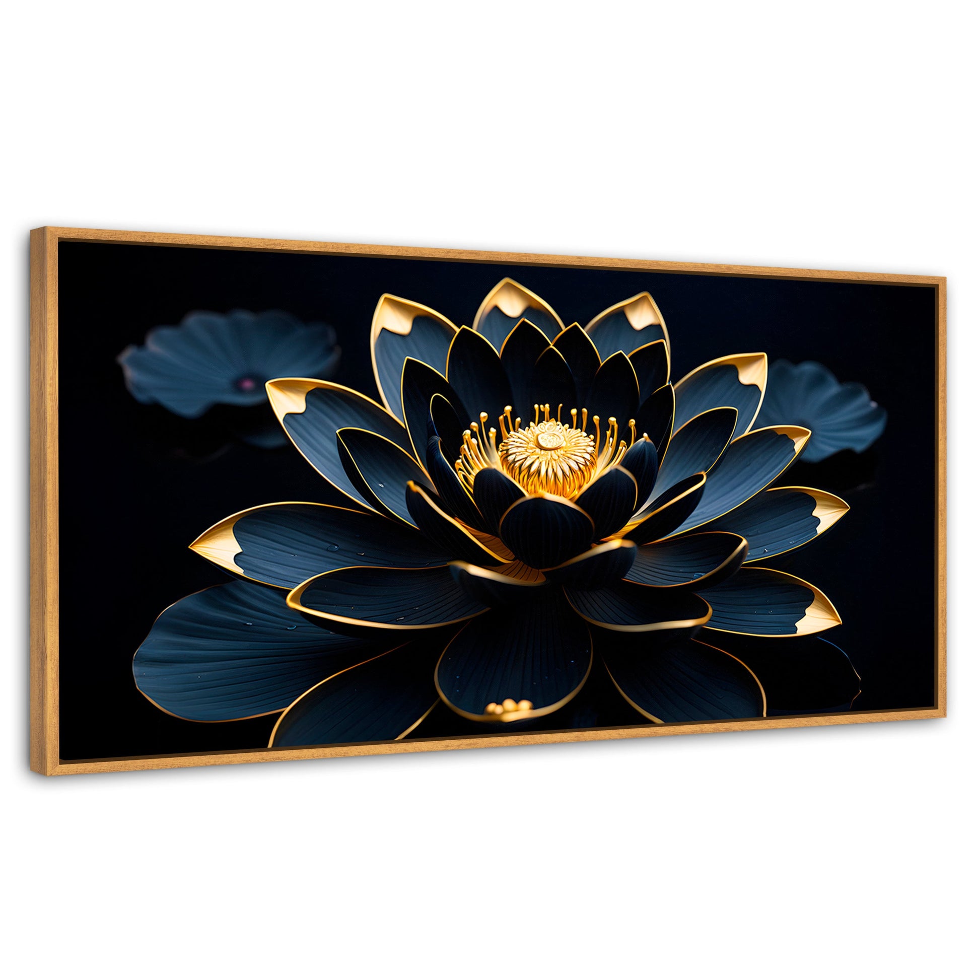 Cuadros Decorativos Canvas Revolution | Loto Negro Oro | Panoramico | Portada | Marco Madera