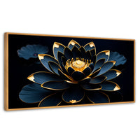Cuadros Decorativos Canvas Revolution | Loto Negro Oro | Panoramico | Portada | Marco Madera