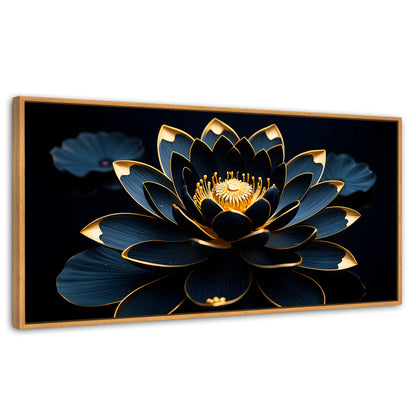 Cuadros Decorativos Canvas Revolution | Loto Negro Oro | Panoramico | Portada | Marco Madera