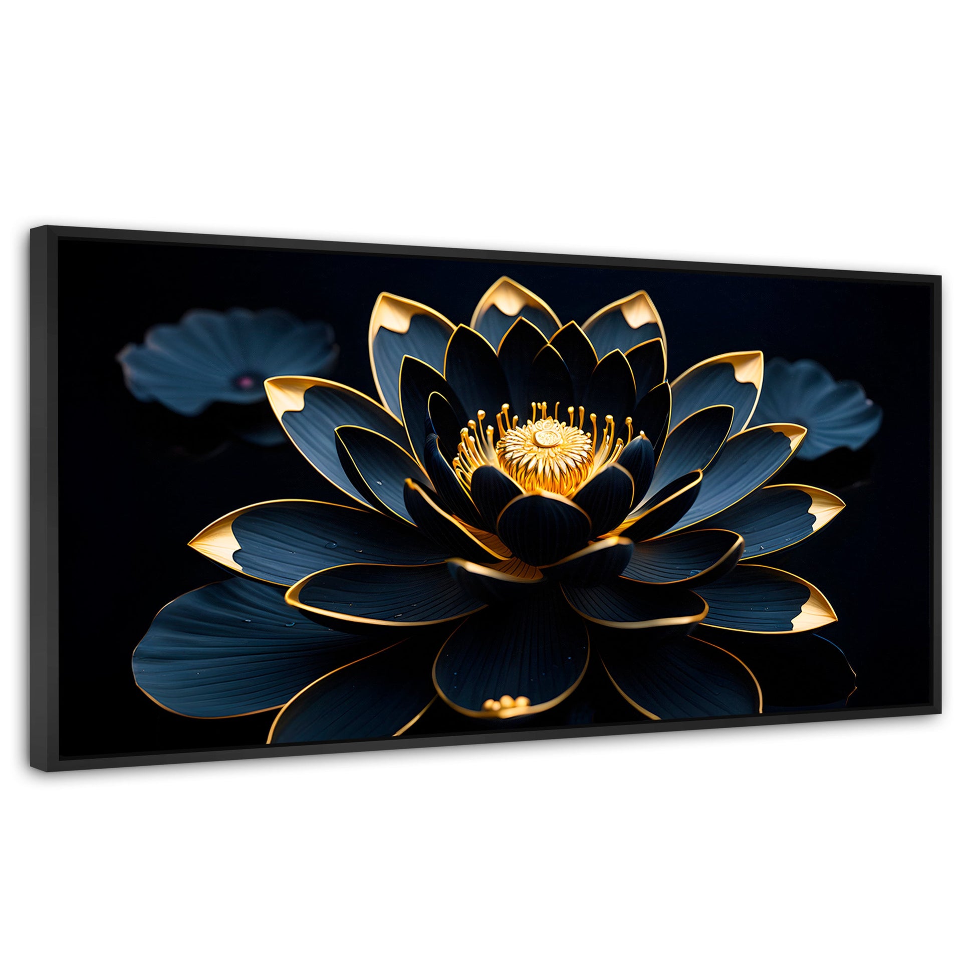 Cuadros Decorativos Canvas Revolution | Loto Negro Oro | Panoramico | Portada | Marco Negro