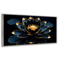 Cuadros Decorativos Canvas Revolution | Loto Negro Oro | Panoramico | Portada | Marco Plateado