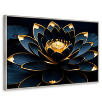 Cuadros Decorativos Canvas Revolution | Loto Negro Oro | Rectangular | Portada | Marco Plateado