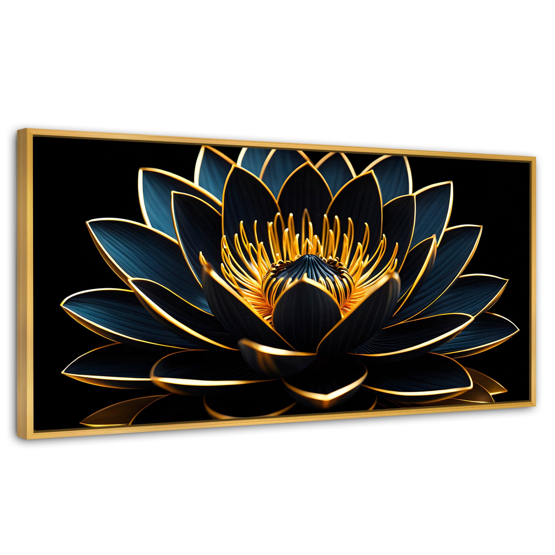 Cuadros Decorativos Canvas Revolution | Loto Oro Oscuro | Panoramico | Portada | Marco Dorado