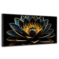 Cuadros Decorativos Canvas Revolution | Loto Oro Oscuro | Panoramico | Portada | Marco Negro