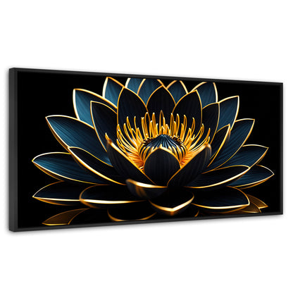 Cuadros Decorativos Canvas Revolution | Loto Oro Oscuro | Panoramico | Portada | Marco Negro