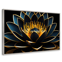 Cuadros Decorativos Canvas Revolution | Loto Oro Oscuro | Rectangular | Portada | Marco Plateado