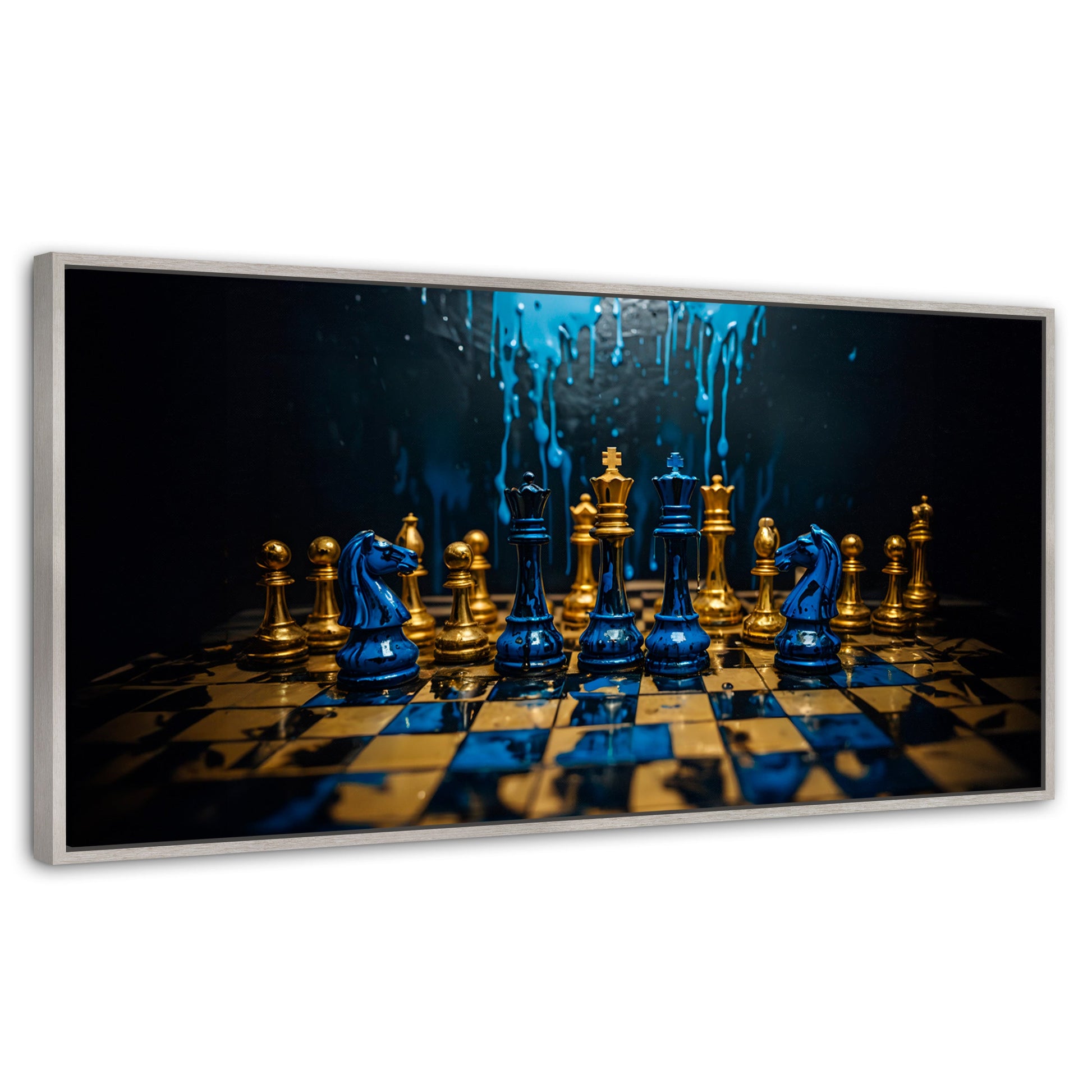 Cuadros Decorativos Canvas Revolution | Majestad Azul Oro | Panoramico | Portada | Marco Blanco