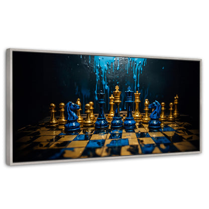 Cuadros Decorativos Canvas Revolution | Majestad Azul Oro | Panoramico | Portada | Marco Blanco