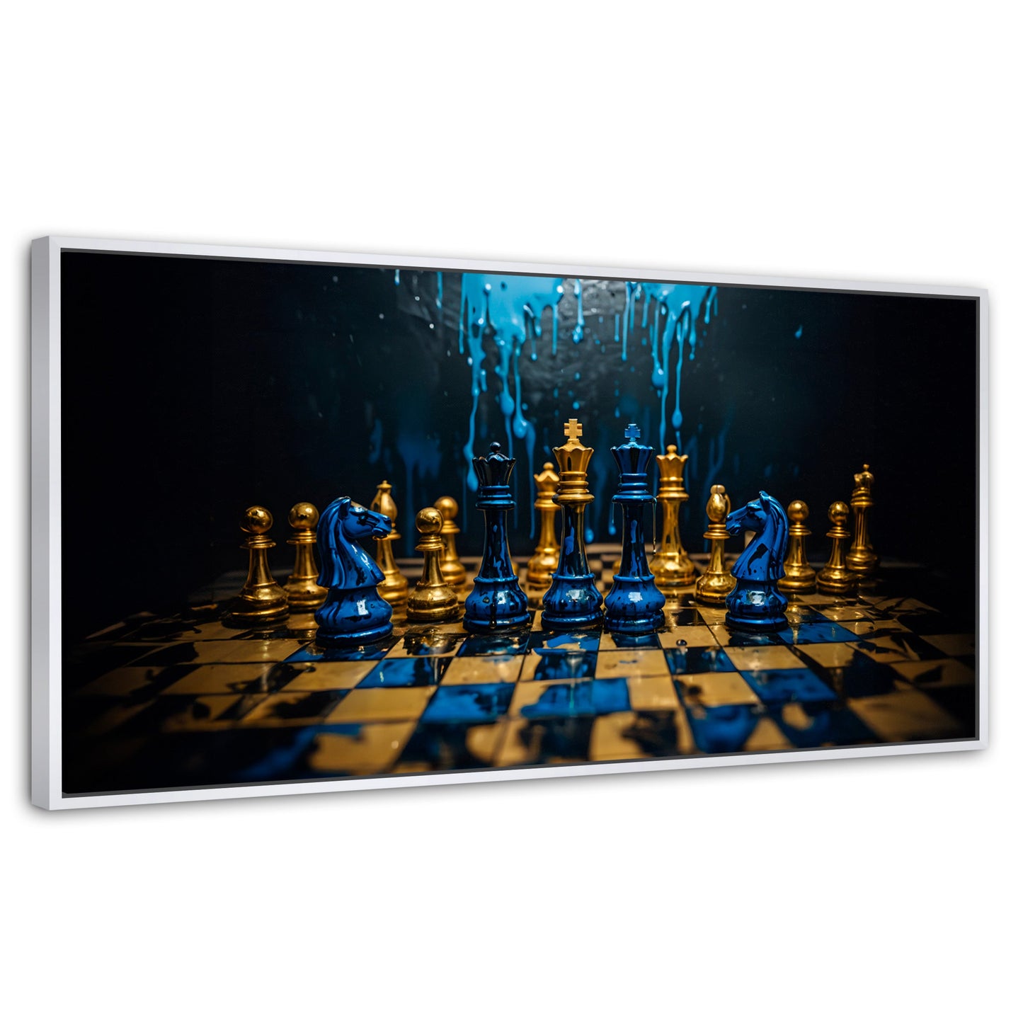 Cuadros Decorativos Canvas Revolution | Majestad Azul Oro | Panoramico | Portada | Marco Dorado