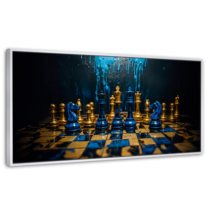 Cuadros Decorativos Canvas Revolution | Majestad Azul Oro | Panoramico | Portada | Marco Dorado