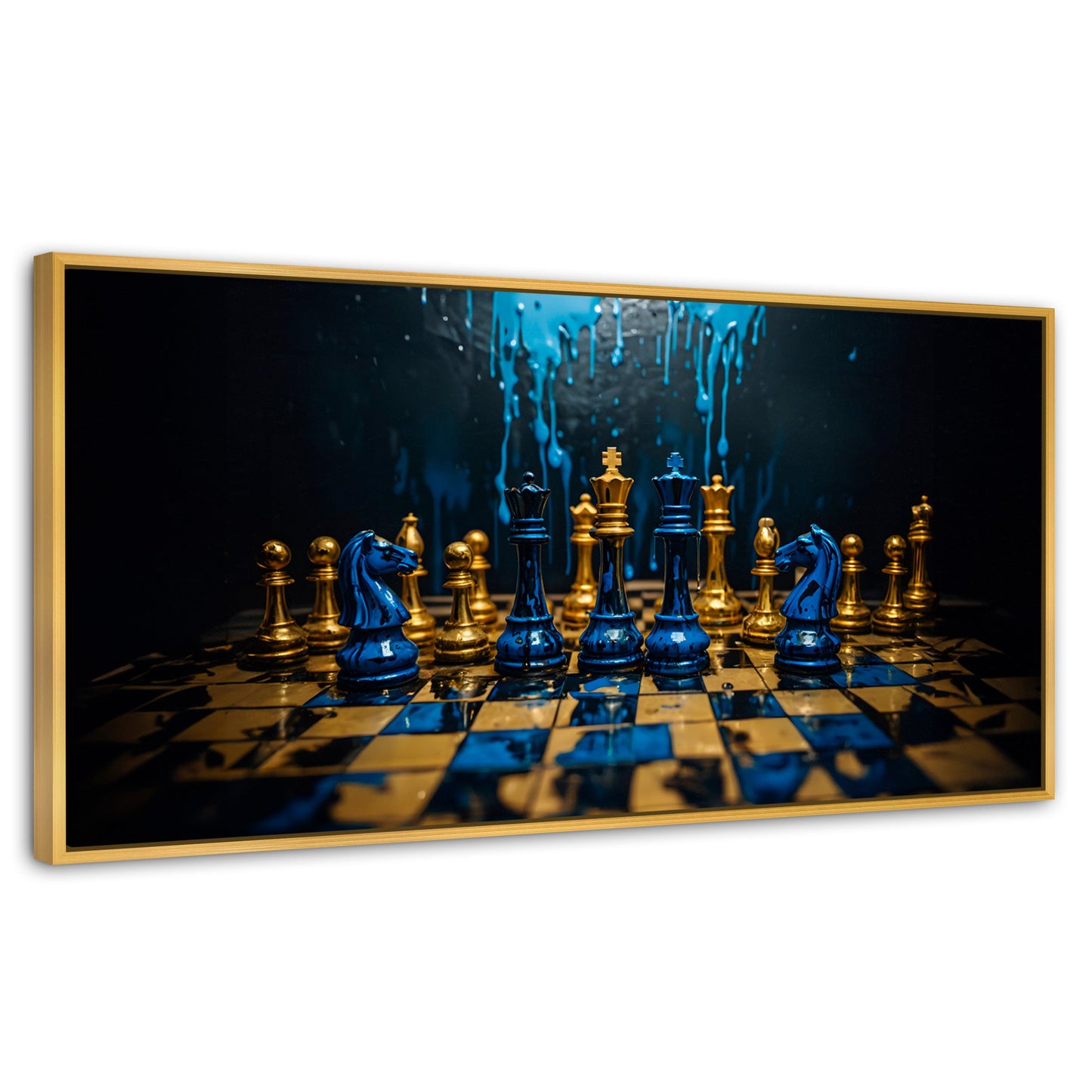 Cuadros Decorativos Canvas Revolution | Majestad Azul Oro | Panoramico | Portada | Marco Madera