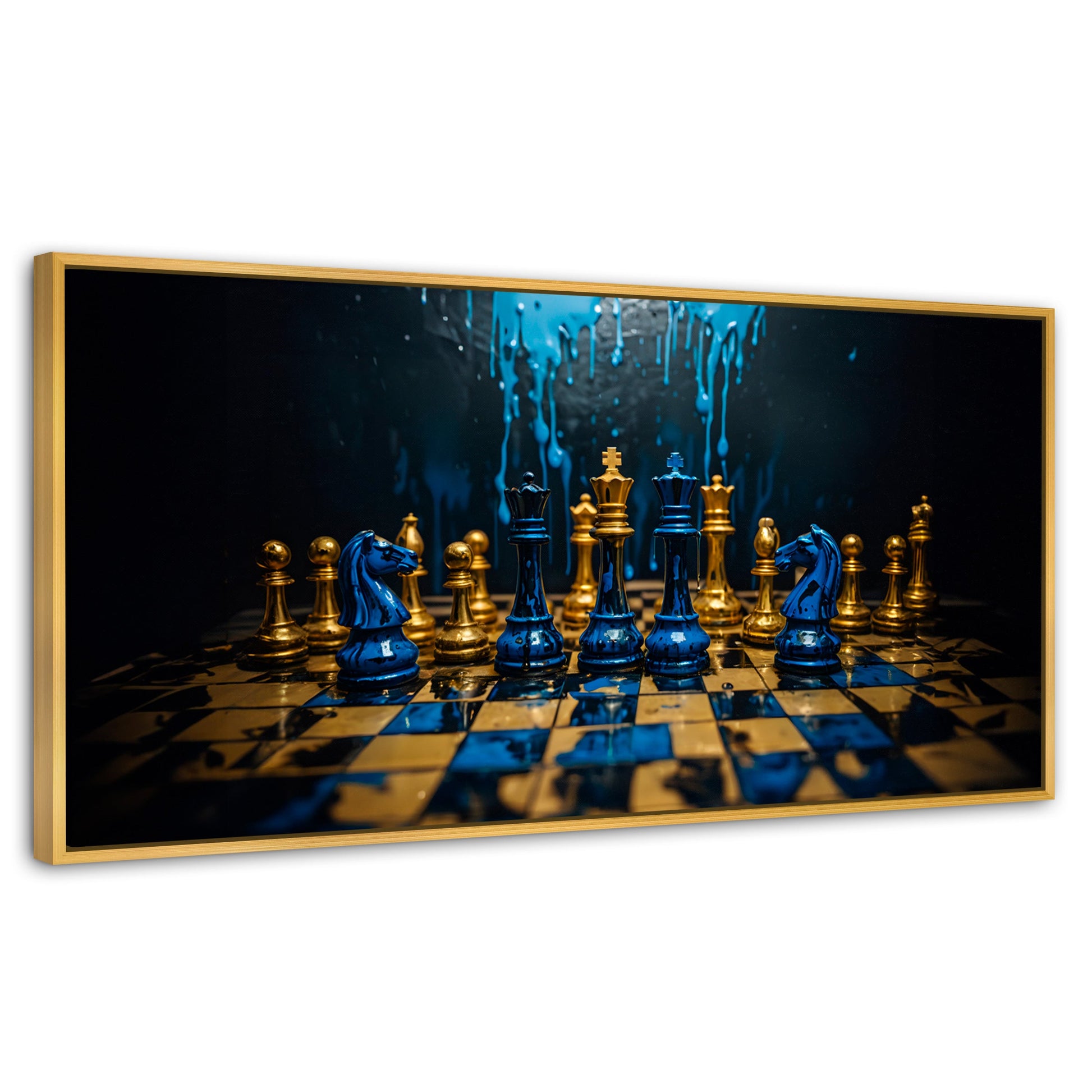 Cuadros Decorativos Canvas Revolution | Majestad Azul Oro | Panoramico | Portada | Marco Madera