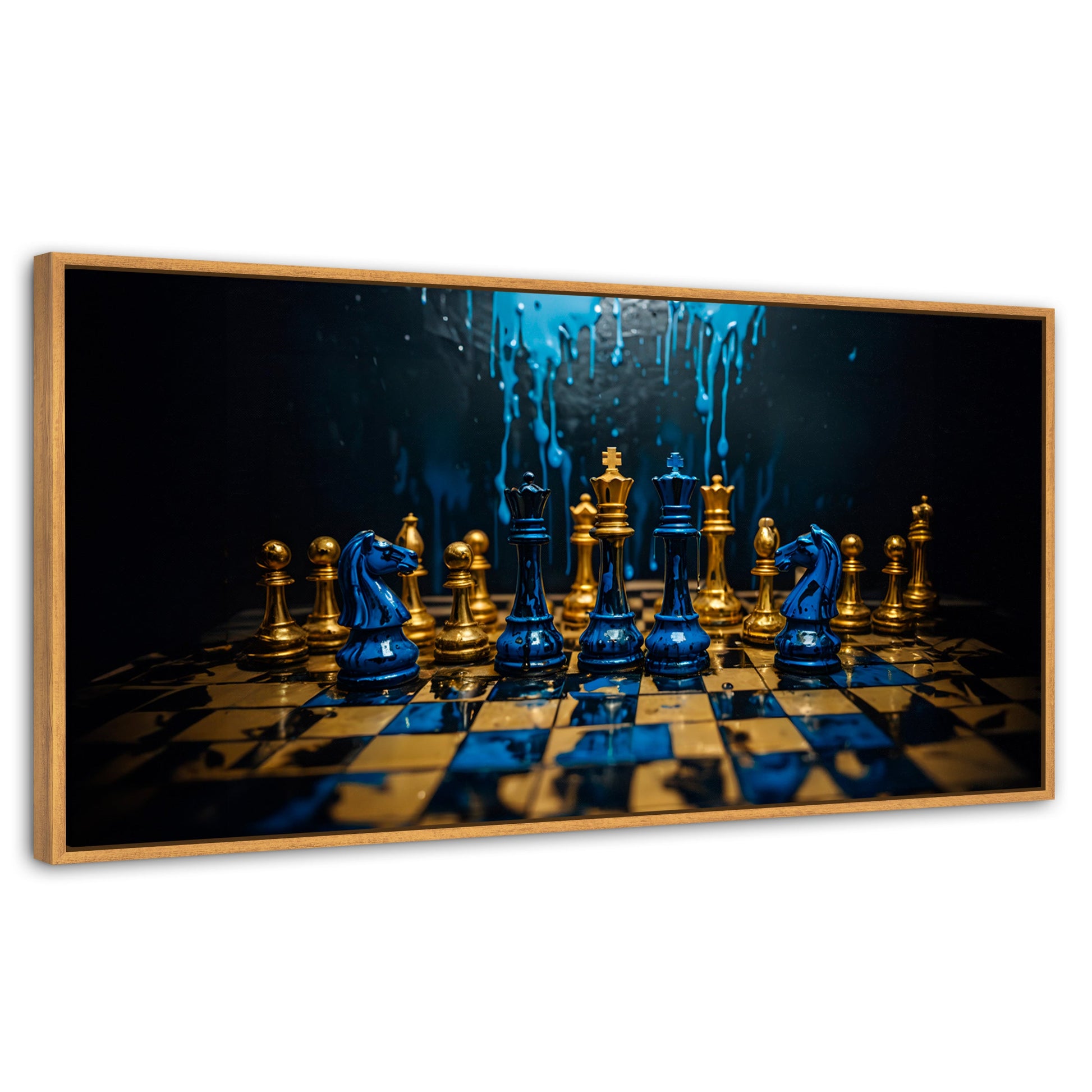 Cuadros Decorativos Canvas Revolution | Majestad Azul Oro | Panoramico | Portada | Marco Negro