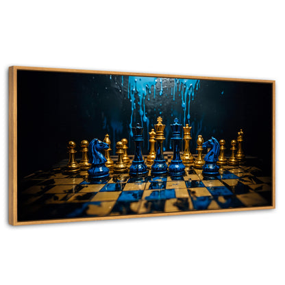 Cuadros Decorativos Canvas Revolution | Majestad Azul Oro | Panoramico | Portada | Marco Negro