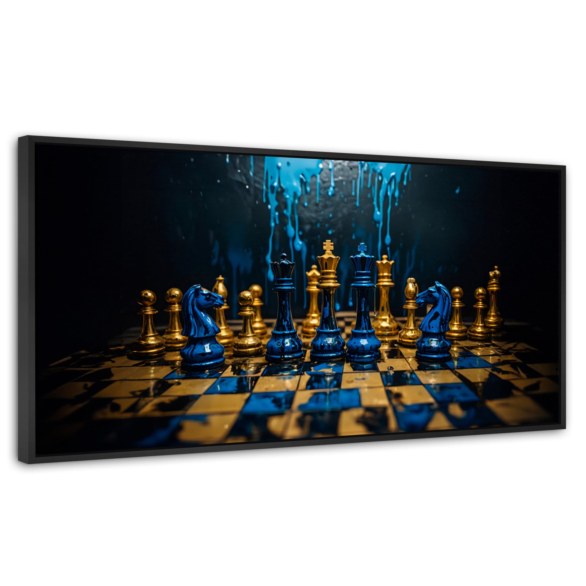 Cuadros Decorativos Canvas Revolution | Majestad Azul Oro | Panoramico | Portada | Marco Plateado
