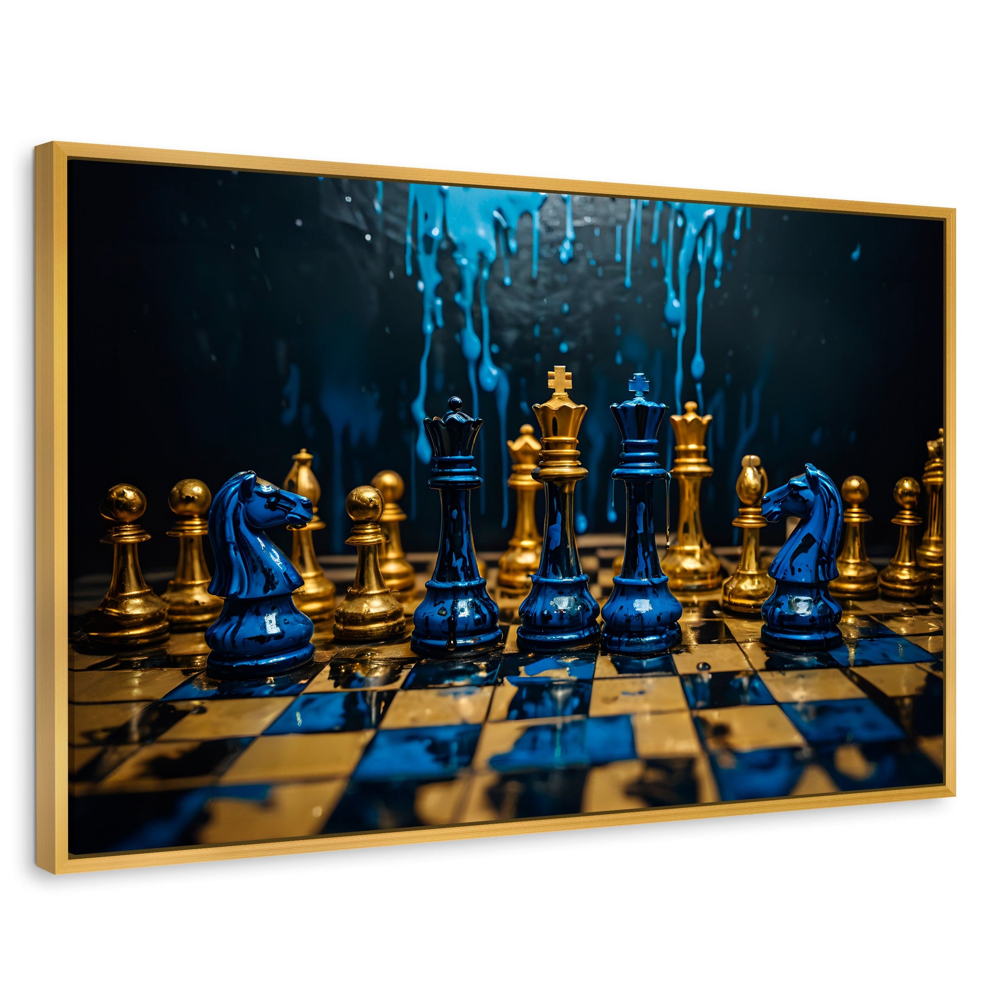 Cuadros Decorativos Canvas Revolution | Majestad Azul Oro | Rectangular | Portada | Marco Dorado