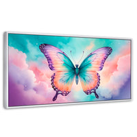 Cuadros Decorativos Canvas Revolution | Mariposa Celeste | Panoramico | Portada | Marco Dorado