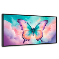 Cuadros Decorativos Canvas Revolution | Mariposa Celeste | Panoramico | Portada | Marco Plateado