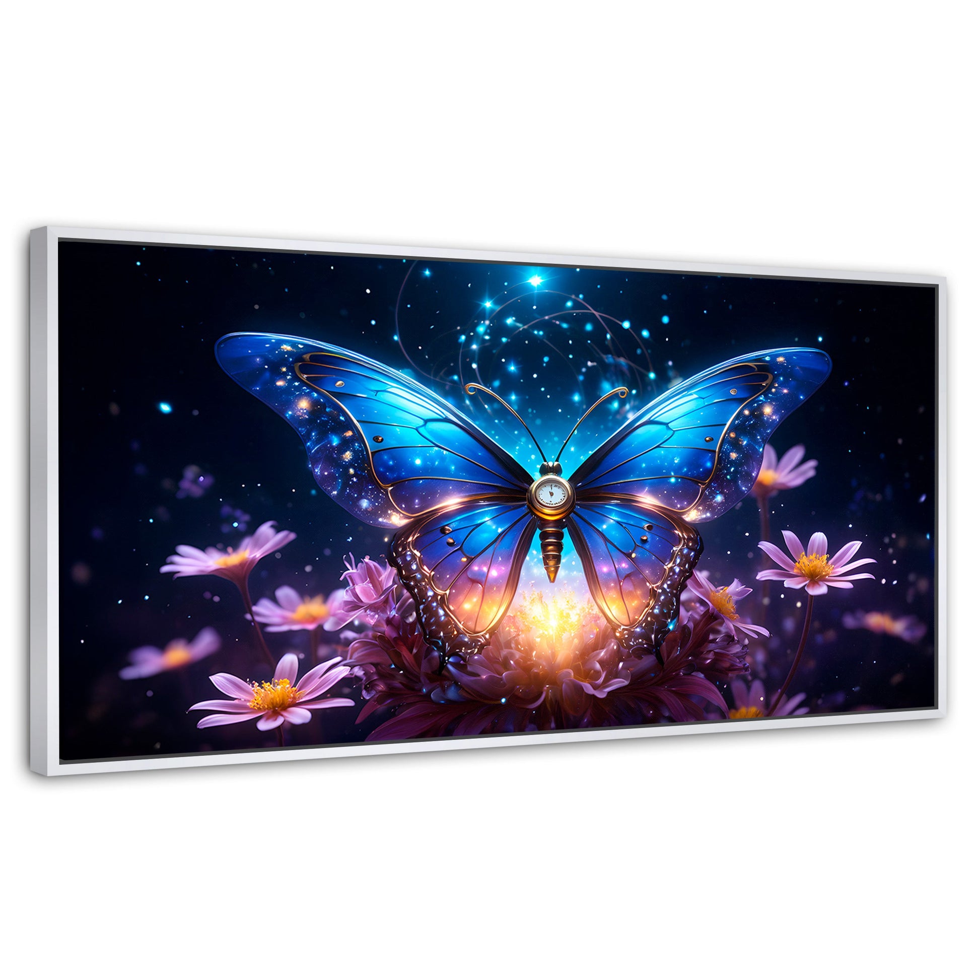 Cuadros Decorativos Canvas Revolution | Mariposa Celestial | Panoramico | Portada | Marco Dorado