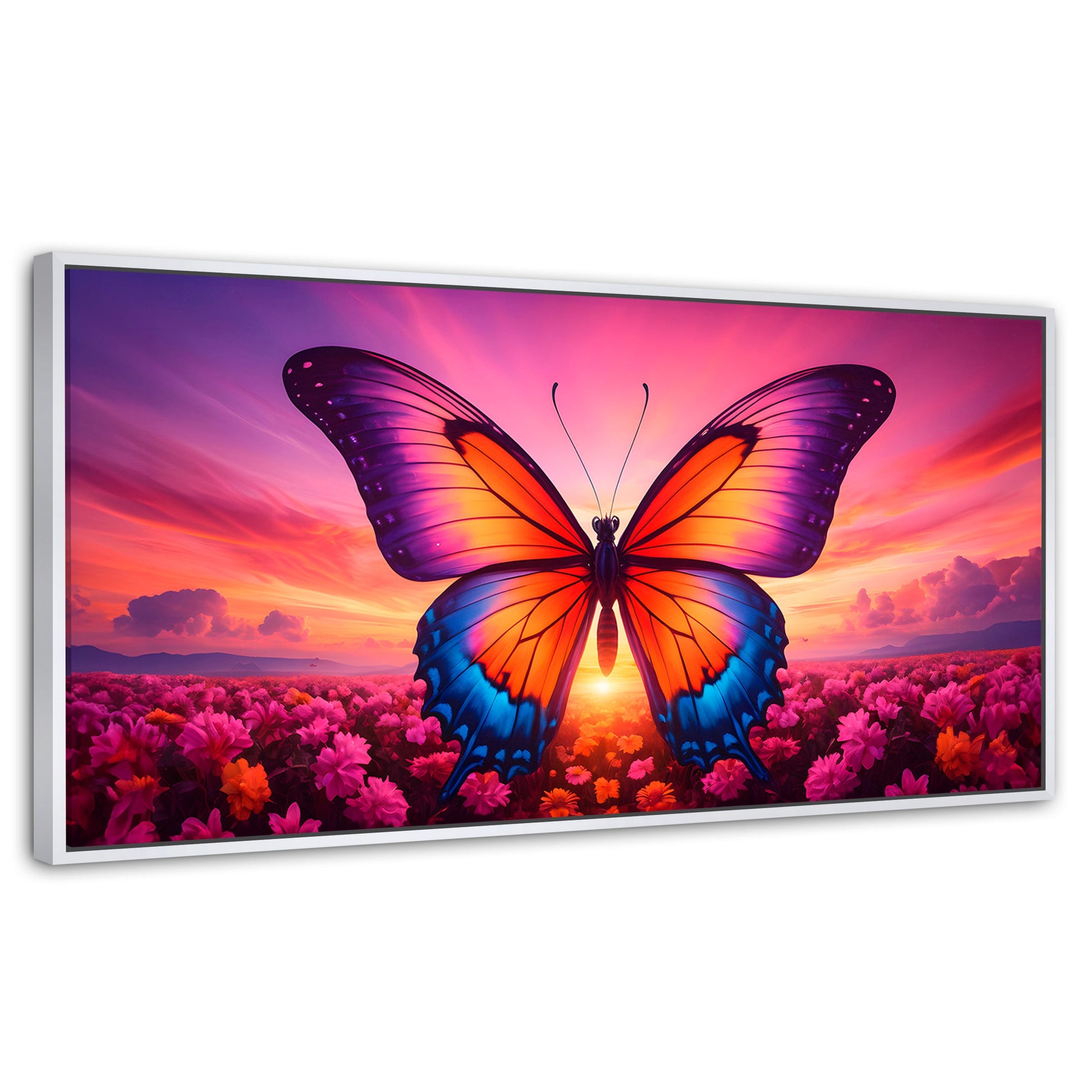 Cuadros Decorativos Canvas Revolution | Mariposa En El Alba | Panoramico | Portada | Marco Dorado
