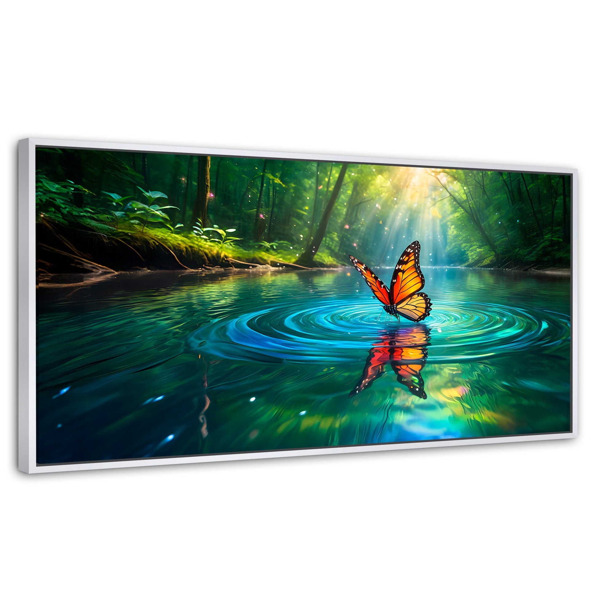 Cuadros Decorativos Canvas Revolution | Mariposa Y Agua | Panoramico | Portada | Marco Dorado