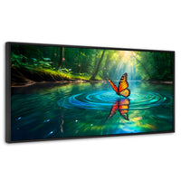 Cuadros Decorativos Canvas Revolution | Mariposa Y Agua | Panoramico | Portada | Marco Plateado