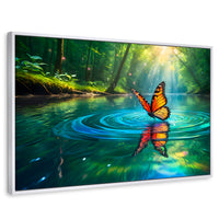 Cuadros Decorativos Canvas Revolution | Mariposa Y Agua | Rectangular | Portada | Marco Blanco