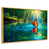 Cuadros Decorativos Canvas Revolution | Mariposa Y Agua | Rectangular | Portada | Marco Dorado