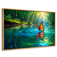 Cuadros Decorativos Canvas Revolution | Mariposa Y Agua | Rectangular | Portada | Marco Madera