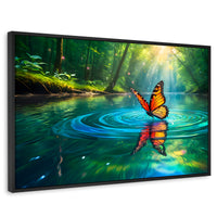 Cuadros Decorativos Canvas Revolution | Mariposa Y Agua | Rectangular | Portada | Marco Negro
