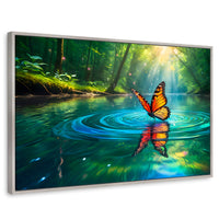 Cuadros Decorativos Canvas Revolution | Mariposa Y Agua | Rectangular | Portada | Marco Plateado