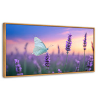 Cuadros Decorativos Canvas Revolution | Mariposa Y Lavanda | Panoramico | Portada | Marco Negro