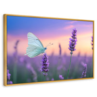 Cuadros Decorativos Canvas Revolution | Mariposa Y Lavanda | Rectangular | Portada | Marco Dorado