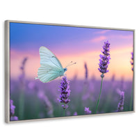 Cuadros Decorativos Canvas Revolution | Mariposa Y Lavanda | Rectangular | Portada | Marco Plateado