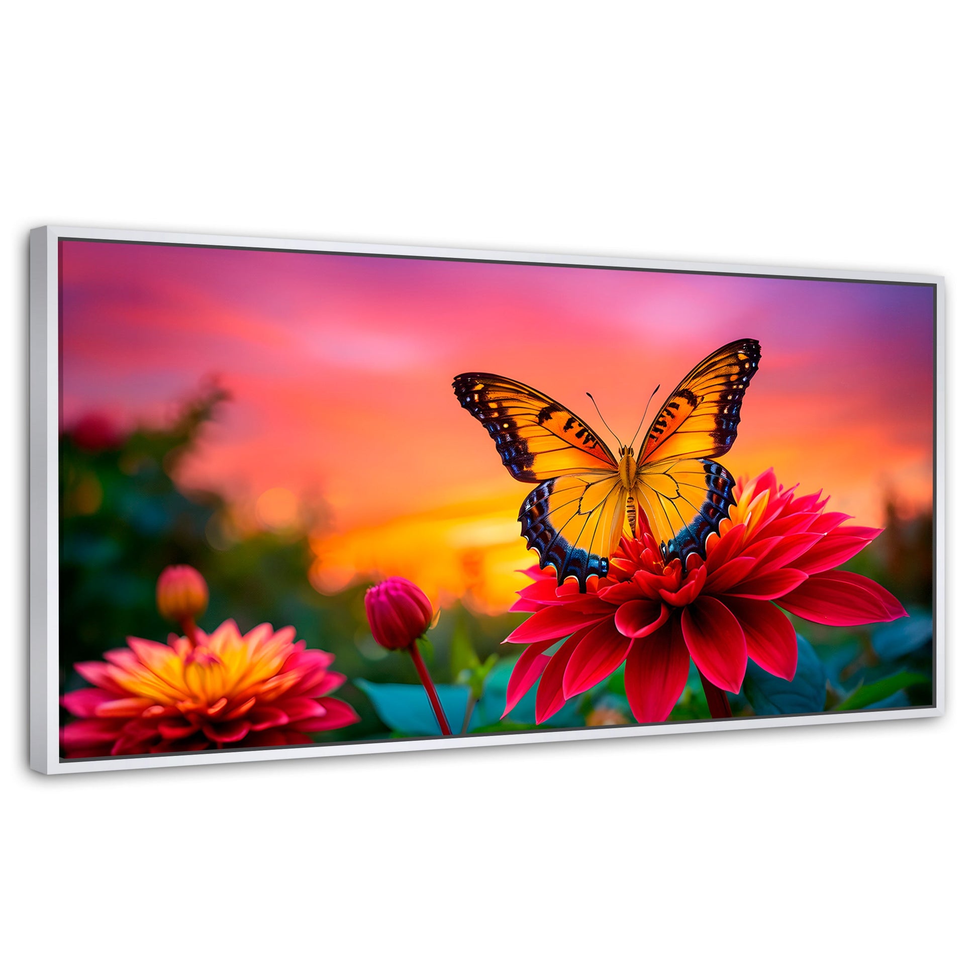 Cuadros Decorativos Canvas Revolution | Mariposa Y Petalos | Panoramico | Portada | Marco Dorado