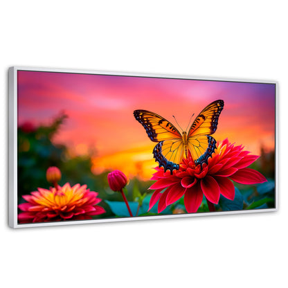 Cuadros Decorativos Canvas Revolution | Mariposa Y Petalos | Panoramico | Portada | Marco Dorado