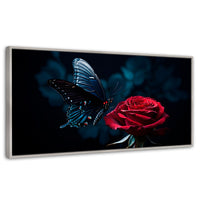Cuadros Decorativos Canvas Revolution | Mariposa Y Rosa | Panoramico | Portada | Marco Blanco