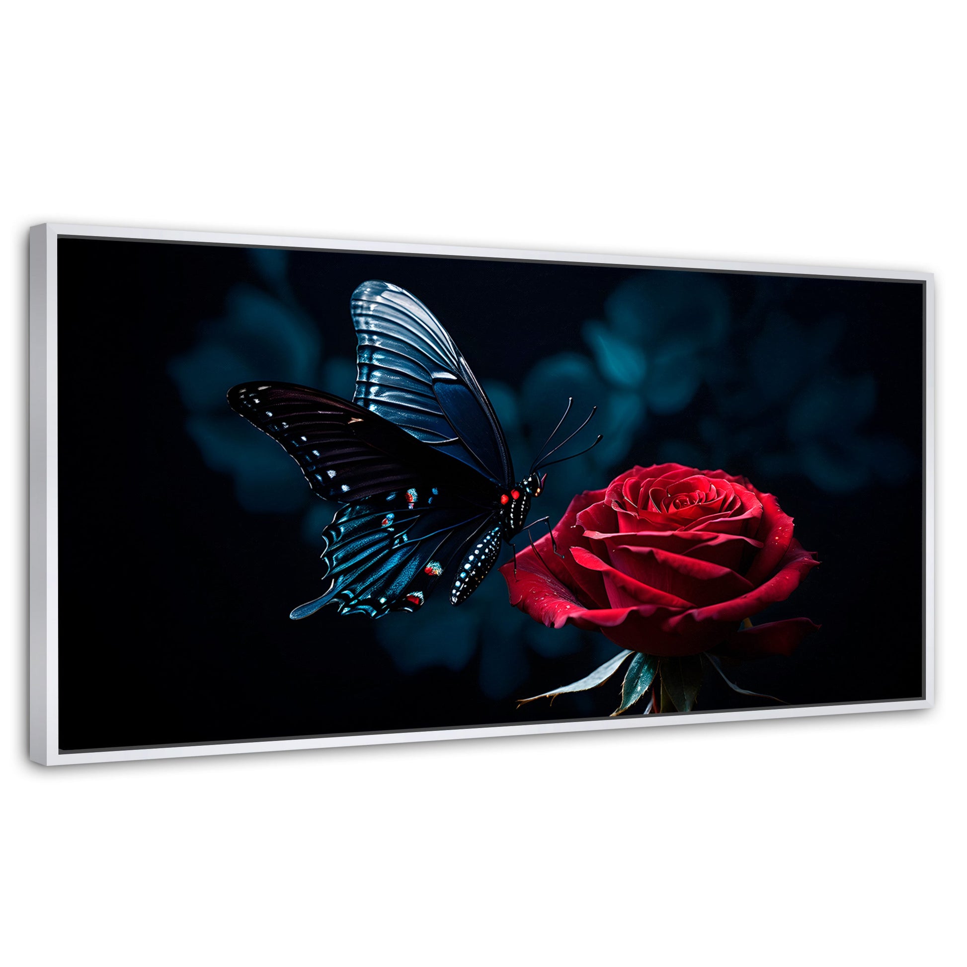 Cuadros Decorativos Canvas Revolution | Mariposa Y Rosa | Panoramico | Portada | Marco Dorado