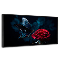 Cuadros Decorativos Canvas Revolution | Mariposa Y Rosa | Panoramico | Portada | Marco Plateado