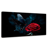 Cuadros Decorativos Canvas Revolution | Mariposa Y Rosa | Panoramico | Portada | Marco SinMarco