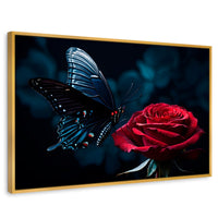 Cuadros Decorativos Canvas Revolution | Mariposa Y Rosa | Rectangular | Portada | Marco Dorado