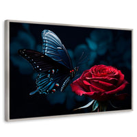 Cuadros Decorativos Canvas Revolution | Mariposa Y Rosa | Rectangular | Portada | Marco Plateado