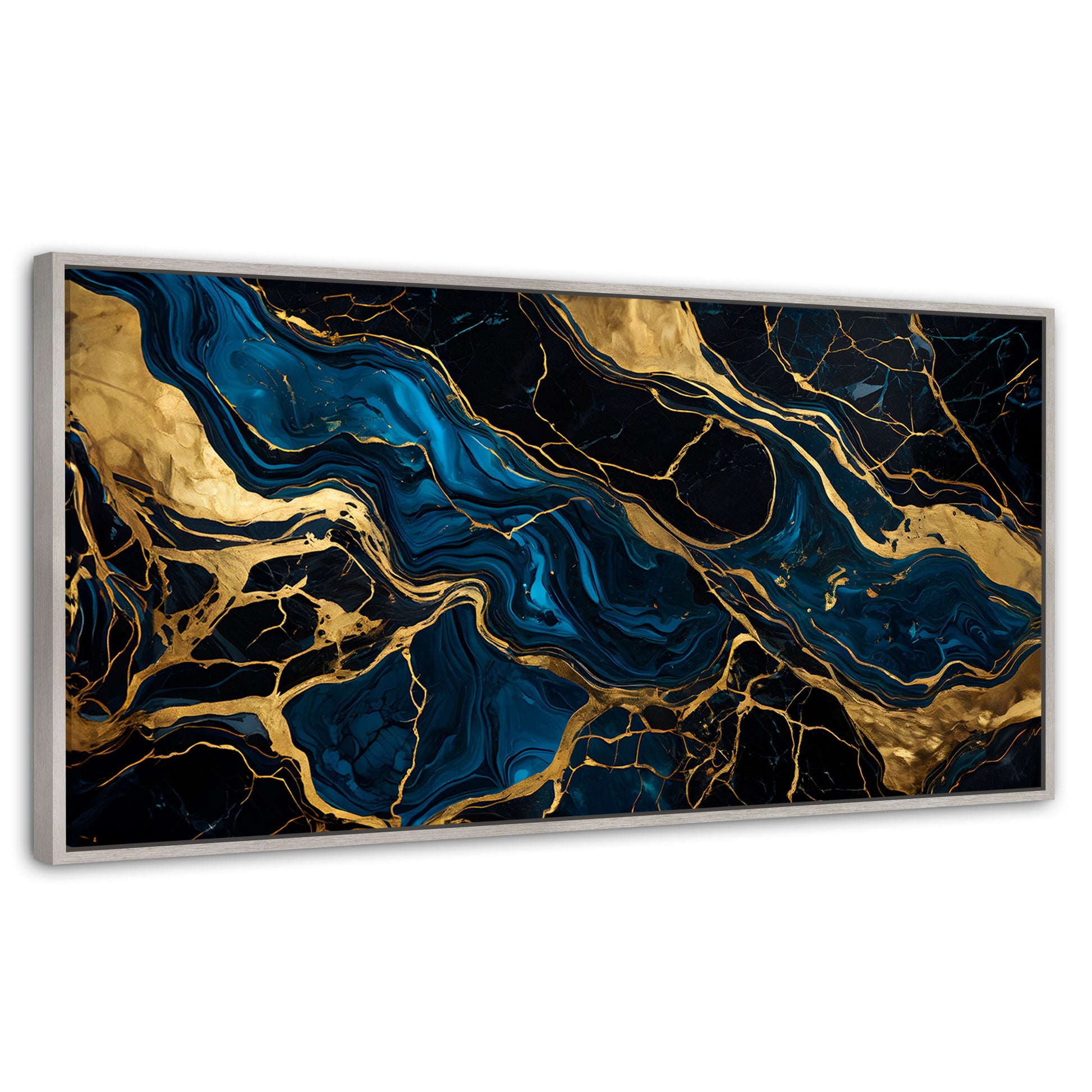 Cuadros Decorativos Canvas Revolution | Marmol Azul Oro | Panoramico | Portada | Marco Blanco