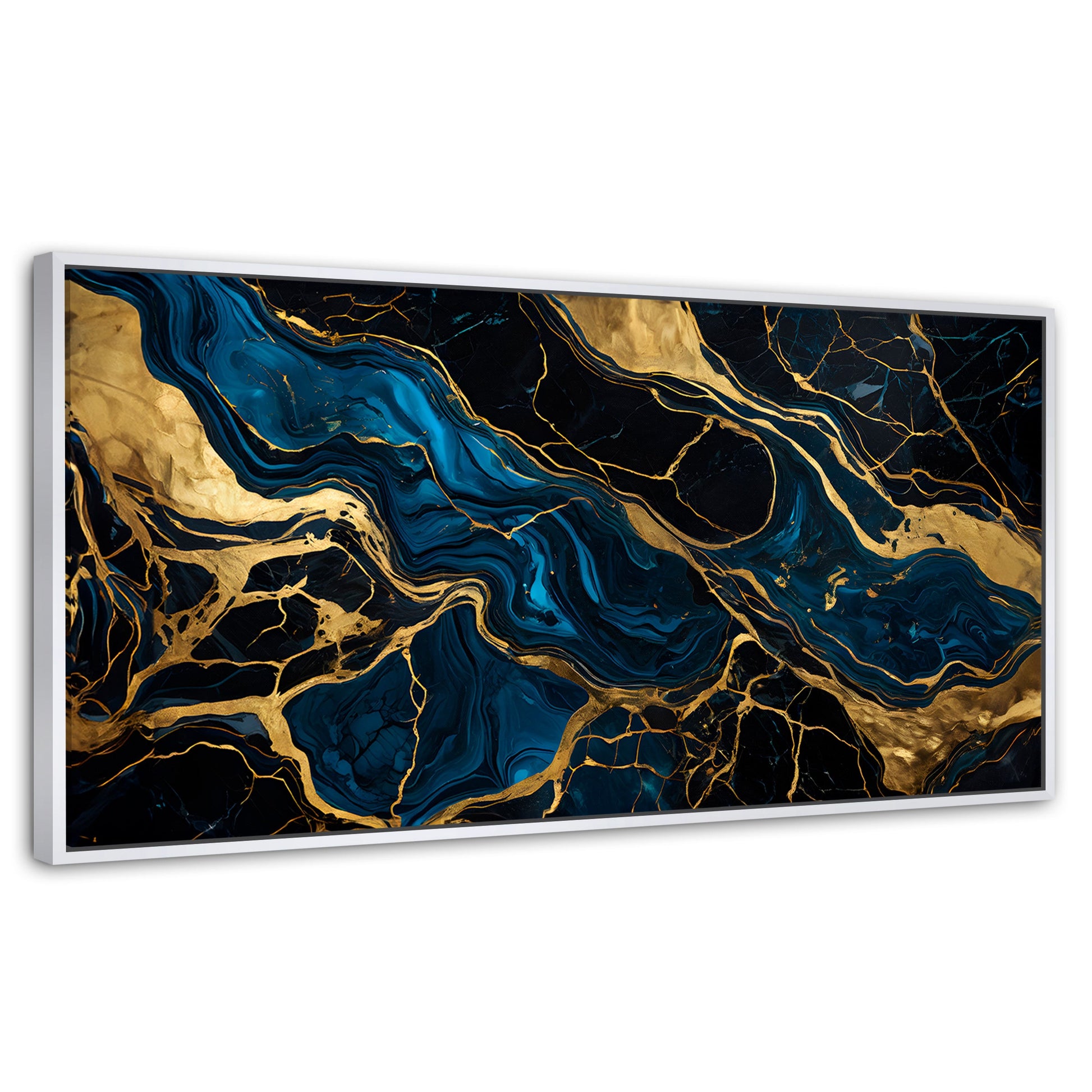 Cuadros Decorativos Canvas Revolution | Marmol Azul Oro | Panoramico | Portada | Marco Dorado