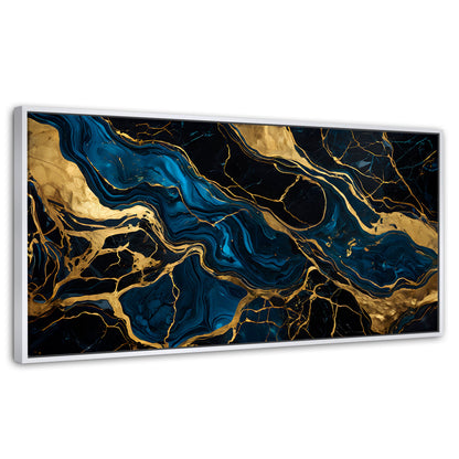 Cuadros Decorativos Canvas Revolution | Marmol Azul Oro | Panoramico | Portada | Marco Dorado
