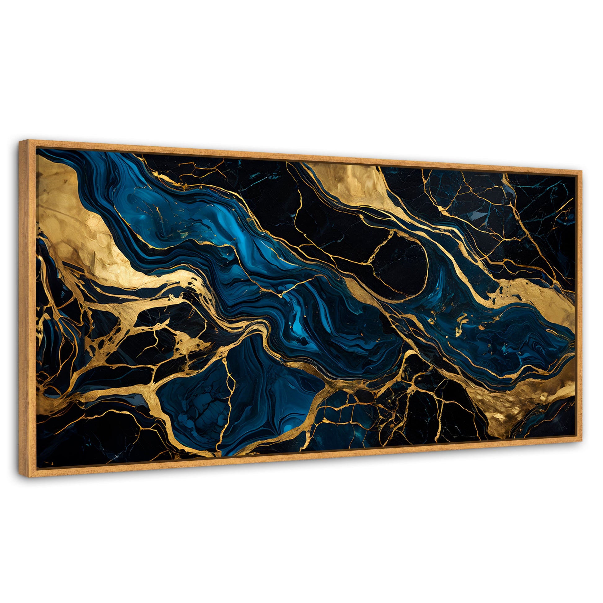 Cuadros Decorativos Canvas Revolution | Marmol Azul Oro | Panoramico | Portada | Marco Negro